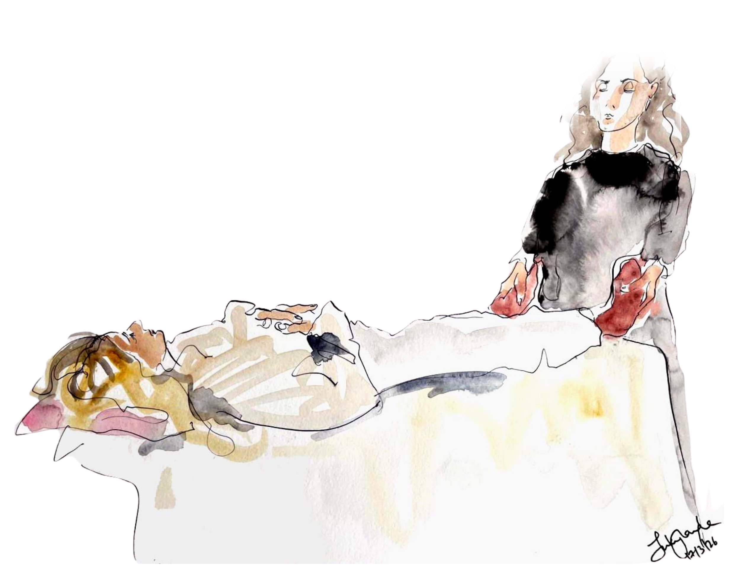 Watercolour illustration of a craniosacral therapy treatment